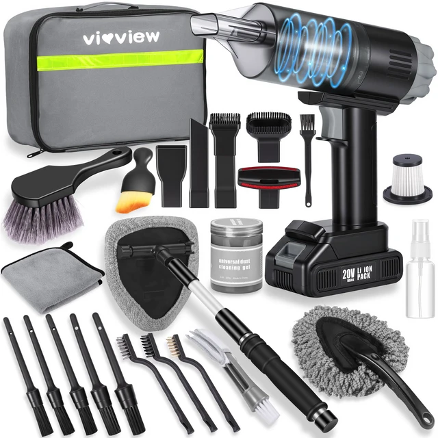 Main image of 26pcs Car Cleaning Kit, Gray Interior Detailing Kit with High Power Vacuum Portable Cordless, Handheld Vacuum Cleaner for Home, Car, Pet Hair, Keyboard, Complete Auto Accessories for Gift