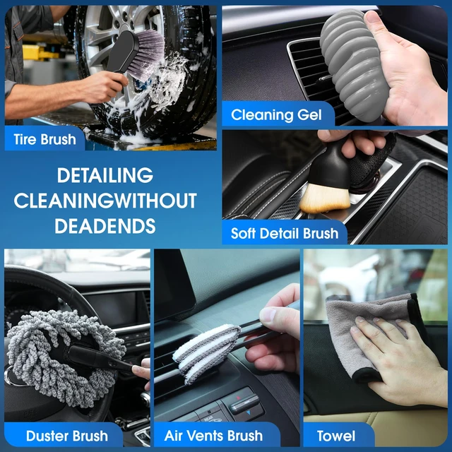 Alt view image 7 of 7 - 26pcs Car Cleaning Kit, Gray Interior Detailing Kit with High Power Vacuum Portable Cordless, Handheld Vacuum Cleaner for Home, Car, Pet Hair, Keyboard, Complete Auto Accessories for Gift