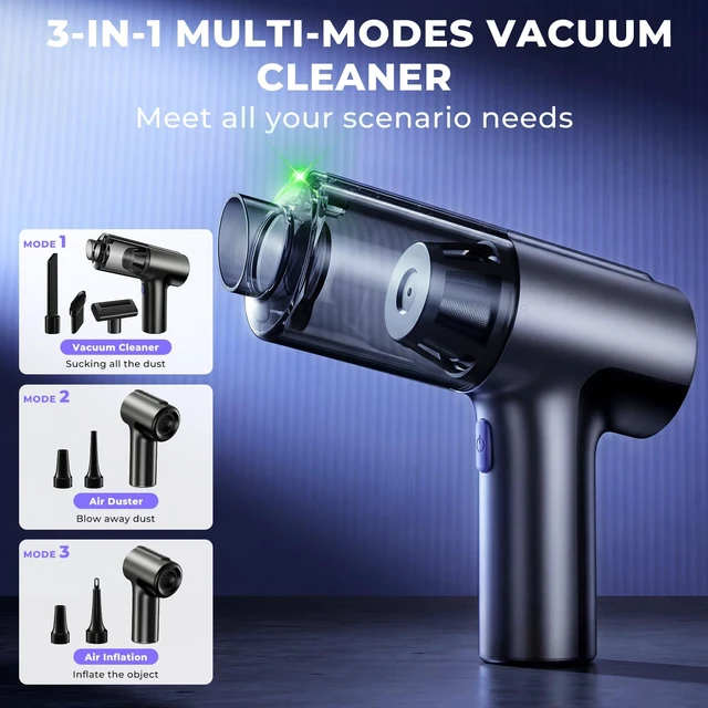 Alt view image 4 of 7 - Car Vacuum Portable Cordless, Handheld Vacuum Cleaner Mini Small | 20000Pa High Suction, 80000RPM Brushless Motor, 7 Nozzles Car Cleaning Kit with Air Duster Blower for Car Interior, Pet Hair