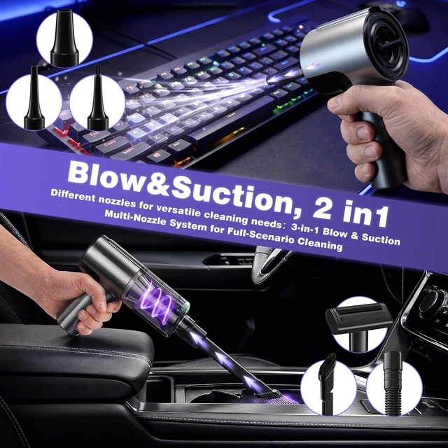 Alt view image 6 of 7 - Car Vacuum Portable Cordless, Handheld Vacuum Cleaner Mini Small | 20000Pa High Suction, 80000RPM Brushless Motor, 7 Nozzles Car Cleaning Kit with Air Duster Blower for Car Interior, Pet Hair