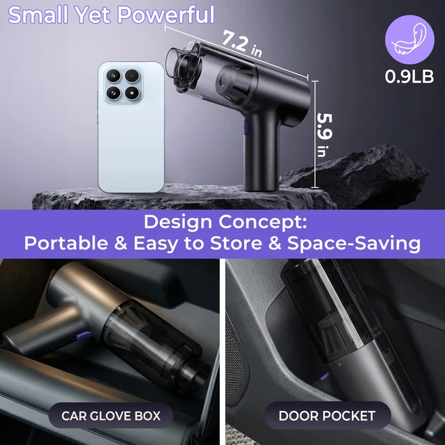 Alt view image 2 of 7 - Car Vacuum Portable Cordless, Handheld Vacuum Cleaner Mini Small | 20000Pa High Suction, 80000RPM Brushless Motor, 7 Nozzles Car Cleaning Kit with Air Duster Blower for Car Interior, Pet Hair