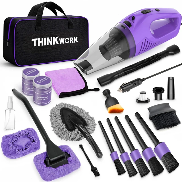 Main image of Car Cleaning Kit with Vacuum,Deep Cleaning for Interior Detailing | 7600PA High Power Corded Handheld Vacuum,Windshield Cleaner Tool, Detailing Brush Set,21Pcs Car Accessories,Gift Set Purple