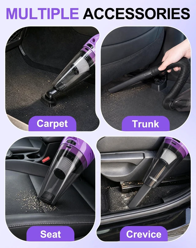 Alt view image 4 of 7 - Car Cleaning Kit with Vacuum,Deep Cleaning for Interior Detailing | 7600PA High Power Corded Handheld Vacuum,Windshield Cleaner Tool, Detailing Brush Set,21Pcs Car Accessories,Gift Set Purple