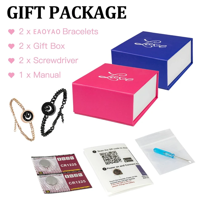Alt view image 6 of 6 - Long Distance Touch Bracelets, Light up Remote Smart Matching Couples Bracelet for Couple Long Distance Relationship Girlfriend Boyfriend Xmas Valentine's Day Festival Gifts Black Gold Jewelry Set