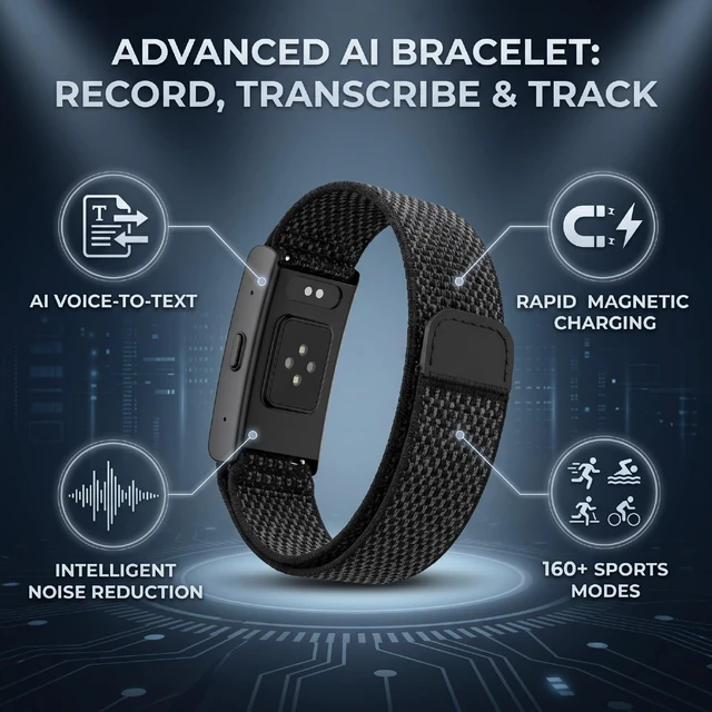 Alt view image 4 of 7 - Smart Bracelet AI Voice Recorder IP67 Water Proof Sports Bracelet (Black)