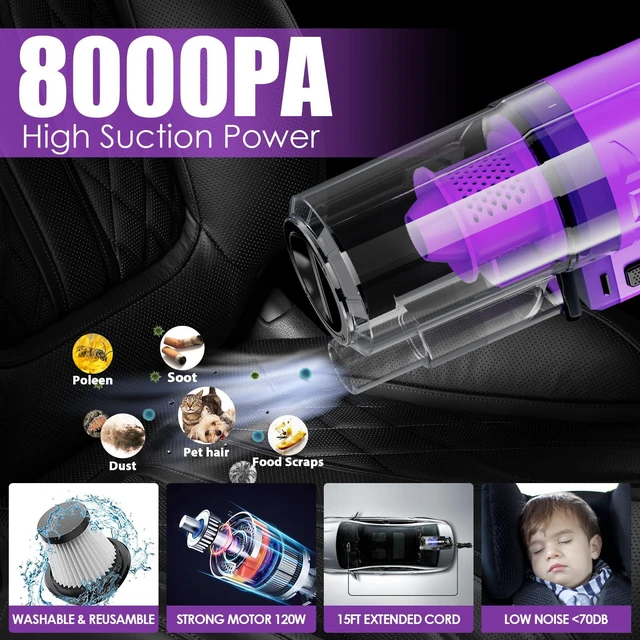 Alt view image 2 of 7 - 17PCS Car Cleaning Kit, Purple Car Interior Detailing Kit with High Power Handheld Vacuum, Detailing Brush Set, Windshield Cleaner, Cleaning Gel, Complete Auto Accessories for Women Gift