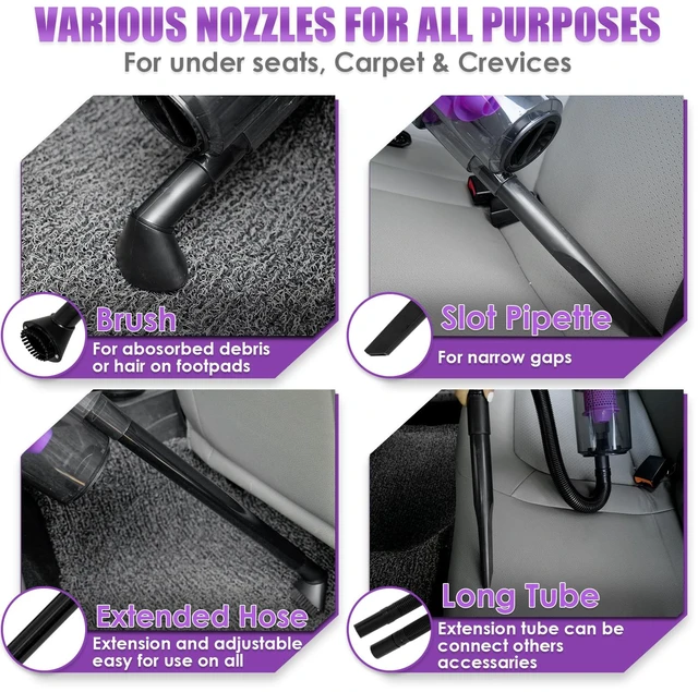 Alt view image 6 of 7 - 17PCS Car Cleaning Kit, Purple Car Interior Detailing Kit with High Power Handheld Vacuum, Detailing Brush Set, Windshield Cleaner, Cleaning Gel, Complete Auto Accessories for Women Gift
