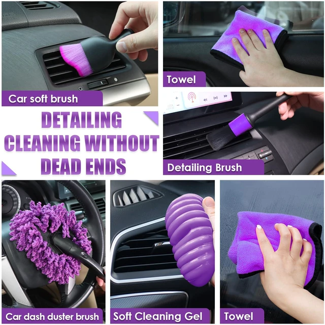 Alt view image 4 of 7 - 17PCS Car Cleaning Kit, Purple Car Interior Detailing Kit with High Power Handheld Vacuum, Detailing Brush Set, Windshield Cleaner, Cleaning Gel, Complete Auto Accessories for Women Gift