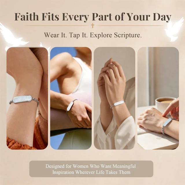 Alt view image 4 of 7 - Bible Verse Bracelet for Women, NFC Tap Scripture Jewelry | Tap to Pray, Audio & Reflection, Choose Scripture by Mood, 316 Stainless Steel, Faith Gift for Wife, Girlfriend, Mom, Friend