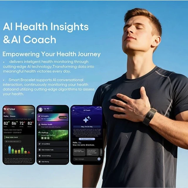 Alt view image 2 of 6 - V4 Silver EDA GSR Skin Sensor Smart Band Fitness Tracker Telemedicine Devices Smart Health Bracelet De Smart Watch Bands (Black and Grey)