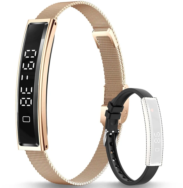 Main image of Fitness Health/Calorie Tracker with 2 Bands, Sleep Detection Bracelet | Heart Rate, 5ATM Waterproof, Pressure Detection, Multiple Sport Modes, Pedometer Smart Bracelet for Women Men Android iOS