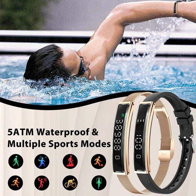 Alt view image 2 of 7 - Fitness Health/Calorie Tracker with 2 Bands, Sleep Detection Bracelet | Heart Rate, 5ATM Waterproof, Pressure Detection, Multiple Sport Modes, Pedometer Smart Bracelet for Women Men Android iOS