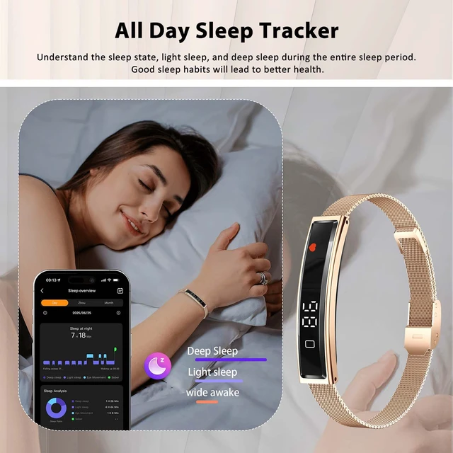 Alt view image 4 of 7 - Fitness Health/Calorie Tracker with 2 Bands, Sleep Detection Bracelet | Heart Rate, 5ATM Waterproof, Pressure Detection, Multiple Sport Modes, Pedometer Smart Bracelet for Women Men Android iOS