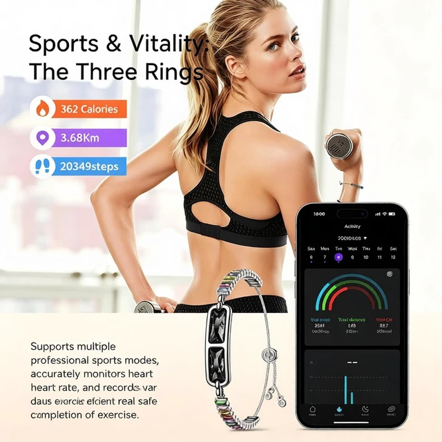 Alt view image 4 of 7 - Smart Bracelet for Women,Jewelry Fitness Tracker,IP68 Waterproof | Fashion Wristband with Multiple Sport Modes Android iOS