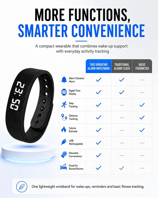 Alt view image 5 of 7 - Vibrating Alarm Clock for Heavy Sleepers Fit Wristband Smart Watch Bracelet Mens Womens Shock Silent Vibration Digital Wrist Wake up for Deep Sleep Very Loud Deaf People Wearable Wrist