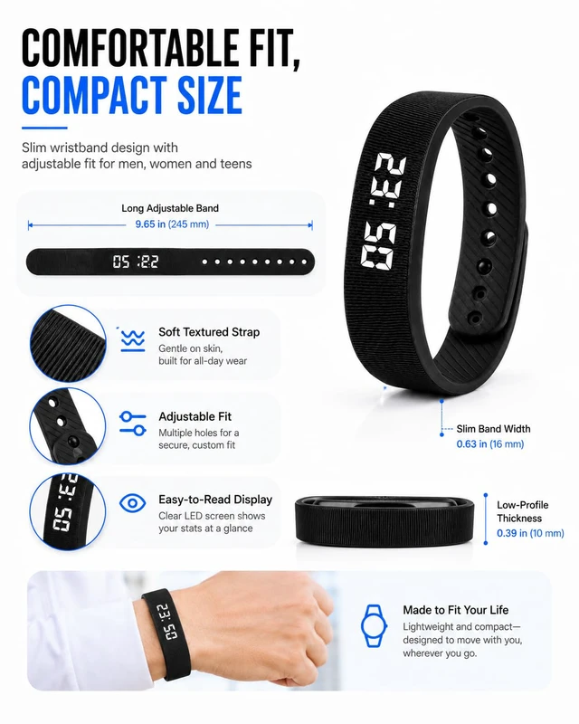 Alt view image 7 of 7 - Vibrating Alarm Clock for Heavy Sleepers Fit Wristband Smart Watch Bracelet Mens Womens Shock Silent Vibration Digital Wrist Wake up for Deep Sleep Very Loud Deaf People Wearable Wrist
