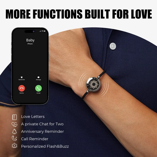 Alt view image 3 of 6 - Single Long Distance Touch Bracelets for Couples, Smart Light & Vibration Love Jewelry, Long Distance Gifts for Him Her Women Men, One-to-One Bluetooth Pairing via App