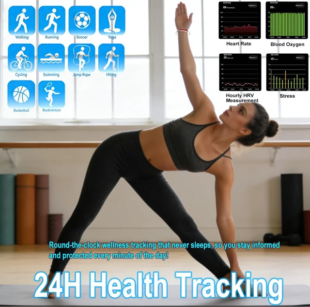 Alt view image 3 of 7 - Women's Smart Bracelet Fitness Tracker - 5ATM Waterproof, 24/7 Heart Rate Blood Oxygen HRV Stress Tracker, 24H Sleep Monitor, Multi-Sport Modes, Free App for iOS & Android,The Best Gift (2 Bands)