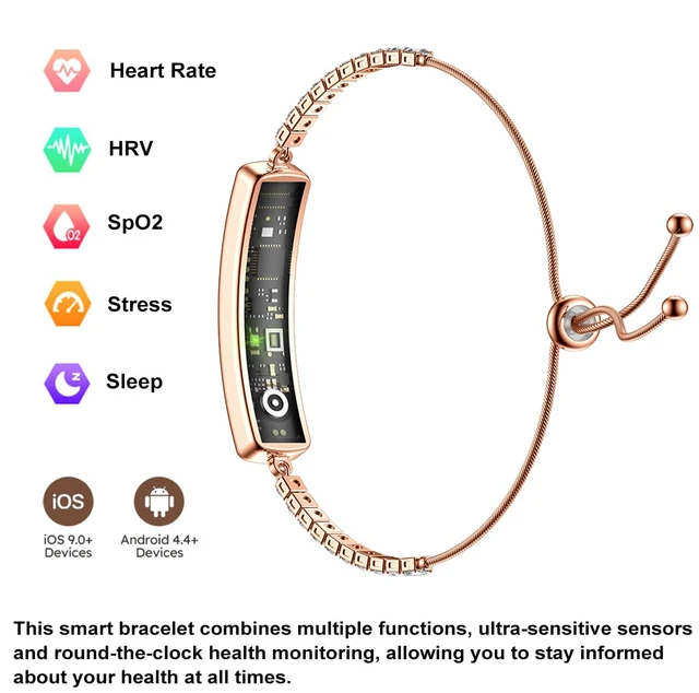 Alt view image 6 of 7 - Women's Smart Bracelet Fitness Tracker - 5ATM Waterproof, 24/7 Heart Rate Blood Oxygen HRV Stress Tracker, 24H Sleep Monitor, Multi-Sport Modes, Free App for iOS & Android,The Best Gift (2 Bands)