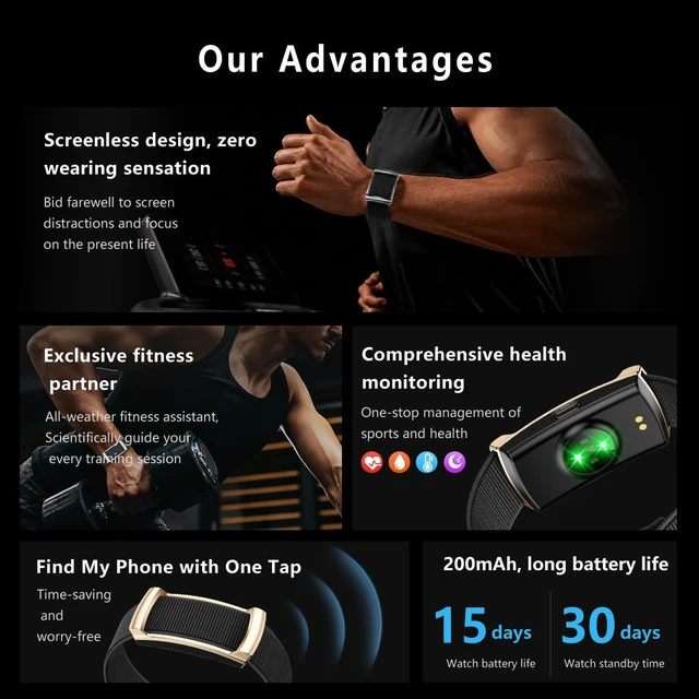 Alt view image 3 of 7 - Smart Bracelet for Women Men, Screenless Activity Fitness Trackers, 24H Sleep Tracker, Group Share Smart Band with Free APP, 2 Strap.,