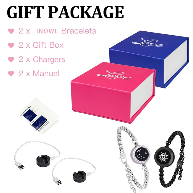 Alt view image 4 of 4 - Long Long Distance Touch Bracelets,Vibration & Light up Couples Bracelets, Remote Smart Matching Couples Black silver Bracelet for Couples Long Distance Relationship Girlfriend Boyfriend Xmas Gifts