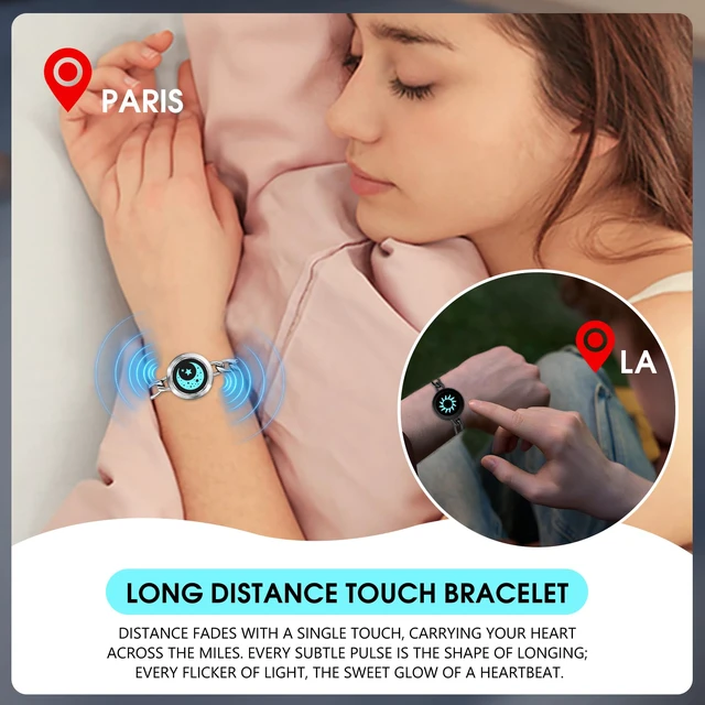 Alt view image 2 of 6 - Long Distance Touch Bracelets for Couples, Vibration & Light Up Smart Matching Bracelets, Remote Connection Love Jewelry Gifts for Long Distance Relationship Girlfriend Boyfriend (Set of 2)