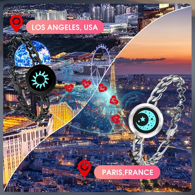 Alt view image 3 of 6 - Long Distance Touch Bracelets for Couples, Vibration & Light Up Smart Matching Bracelets, Remote Connection Love Jewelry Gifts for Long Distance Relationship Girlfriend Boyfriend (Set of 2)