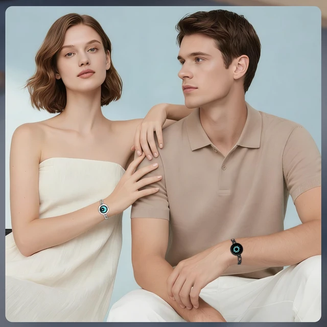 Alt view image 6 of 6 - Long Distance Touch Bracelets for Couples, Vibration & Light Up Smart Matching Bracelets, Remote Connection Love Jewelry Gifts for Long Distance Relationship Girlfriend Boyfriend (Set of 2)