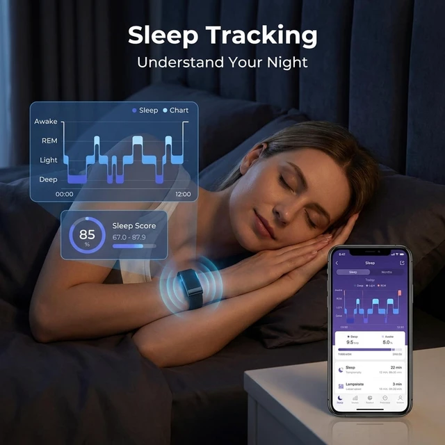 Alt view image 4 of 7 - Smart Band Smart Bracelet Fitness Tracker for Women Men Health Arm Band Tracker with Heart Rate Sleep Monitor NFC Android iOS Midnight