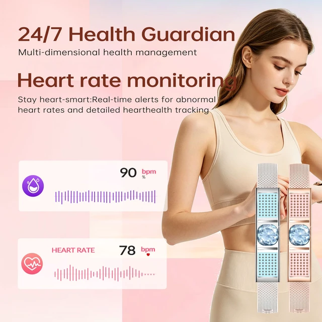 Alt view image 2 of 6 - Slim Fitness Tracker for Women Heart Rate/Sleep/Stress Monitor Stylish Ladies Smart Bracelet Diamond Waterproof Activity Tracker Calorie Counter Long Battery Life Compatible with Android iOS