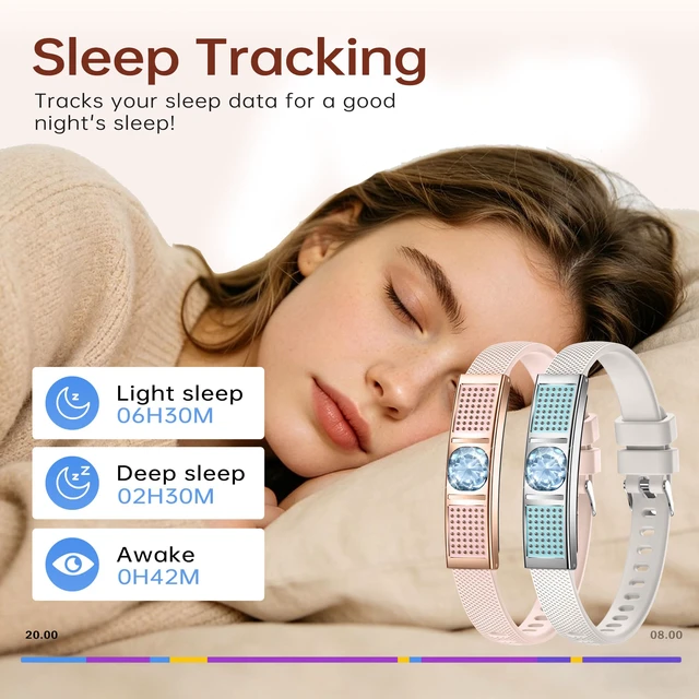 Alt view image 4 of 6 - Slim Fitness Tracker for Women Heart Rate/Sleep/Stress Monitor Stylish Ladies Smart Bracelet Diamond Waterproof Activity Tracker Calorie Counter Long Battery Life Compatible with Android iOS