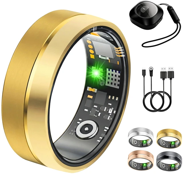 Main image of Smart Ring for Women Men, Health Tracker Ring, 5ATM Waterproof Gold,8 | No Subscription Fee, Fitness Tracking Rings, Heart Rate/SpO2/Stress/Sleep Monitor, Two-Tone Matte, Long Battery Dual Charging