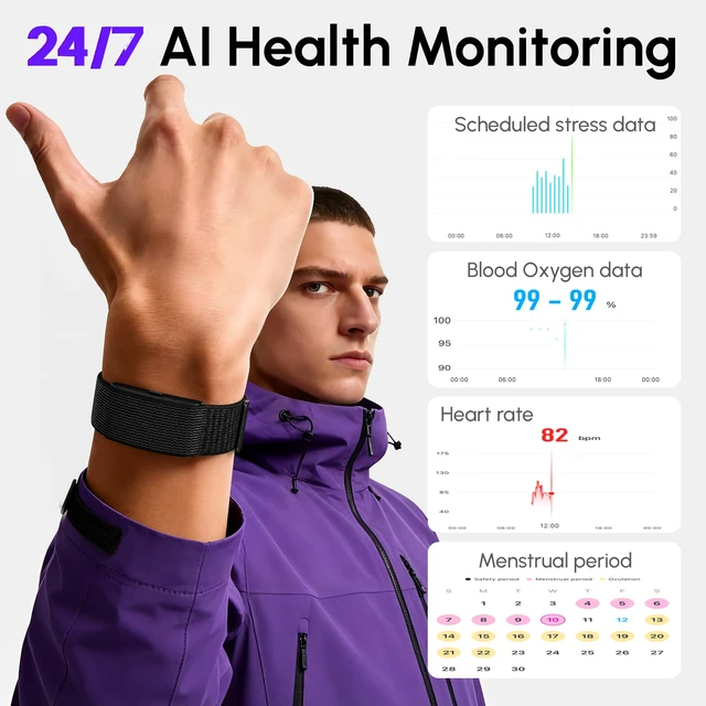 Alt view image 2 of 7 - Fitness Smart Bracelet,24/7 Sleep + Health Tracker,170+ Sport Modes | Heart Rate, SpO2, Stress, Step & Calorie Tracker, 30 Days Battery, IP68 Waterproof, Screenless, Smart Wristband, Free App