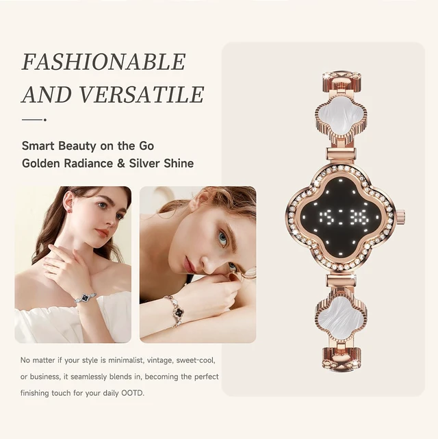 Alt view image 3 of 6 - Smart Bracelet for Women, Luxury Jewelry Fitness Tracker, Gold | IP67 Waterproof, Remote Camera Ultra-Thin Luxury Womens Gold Smart Bracelet for Android iOS Phones