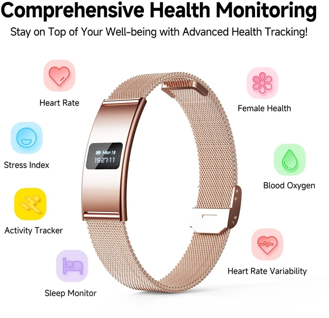 Alt view image 2 of 7 - Smart Bracelet, Subscription-Free 24/7 Health Tracking | Heart Rate, SpO2, HRV & Sleep Tracker with IPX8 Waterproof, Wearable Activity & Fitness Tracker, 7-Day Battery, 2 Bands