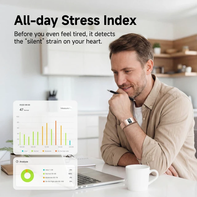 Alt view image 4 of 7 - Smart Bracelet, Subscription-Free 24/7 Health Tracking | Heart Rate, SpO2, HRV & Sleep Tracker with IPX8 Waterproof, Wearable Activity & Fitness Tracker, 7-Day Battery, 2 Bands