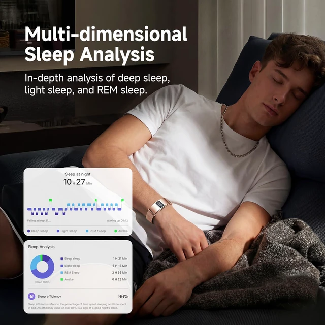 Alt view image 5 of 7 - Smart Bracelet, Subscription-Free 24/7 Health Tracking | Heart Rate, SpO2, HRV & Sleep Tracker with IPX8 Waterproof, Wearable Activity & Fitness Tracker, 7-Day Battery, 2 Bands