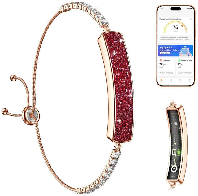 Main image of Smart Bracelet for Women | Screenless Jewelry Fitness Tracker with Sleep, Heart Rate, Stress & Steps Tracking, 7-Day Battery, Waterproof, Red