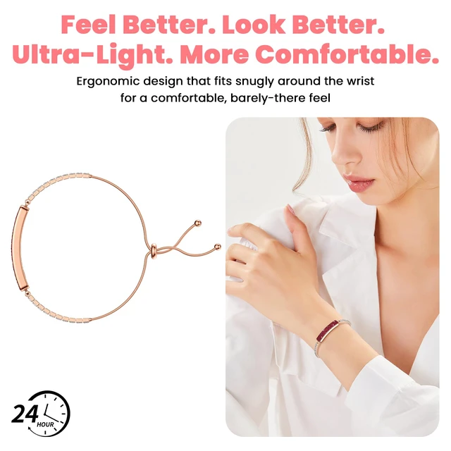 Alt view image 5 of 7 - Smart Bracelet for Women | Screenless Jewelry Fitness Tracker with Sleep, Heart Rate, Stress & Steps Tracking, 7-Day Battery, Waterproof, Red