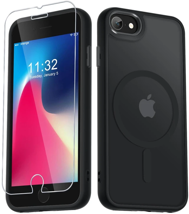 Main image of for iPhone SE Case 2022(3rd)/2020(2nd), iPhone 8/7 Case, Black | Fit for Magsafe, Screen Protector Included, Matte Magnetic Slim Phone Cover, Shockproof Protection Translucent Frosted Back