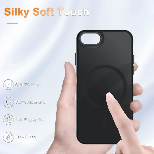 Alt view image 3 of 7 - for iPhone SE Case 2022(3rd)/2020(2nd), iPhone 8/7 Case, Black | Fit for Magsafe, Screen Protector Included, Matte Magnetic Slim Phone Cover, Shockproof Protection Translucent Frosted Back