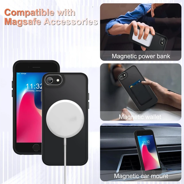 Alt view image 7 of 7 - for iPhone SE Case 2022(3rd)/2020(2nd), iPhone 8/7 Case, Black | Fit for Magsafe, Screen Protector Included, Matte Magnetic Slim Phone Cover, Shockproof Protection Translucent Frosted Back