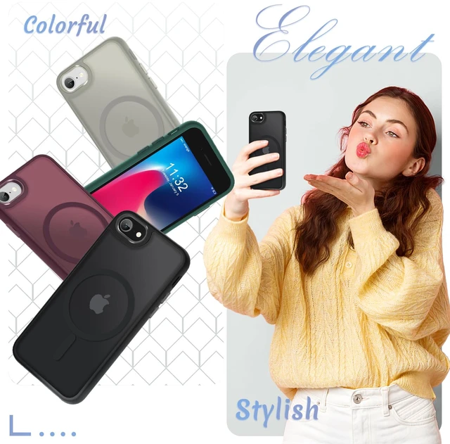 Alt view image 6 of 7 - for iPhone SE Case 2022(3rd)/2020(2nd), iPhone 8/7 Case, Black | Fit for Magsafe, Screen Protector Included, Matte Magnetic Slim Phone Cover, Shockproof Protection Translucent Frosted Back