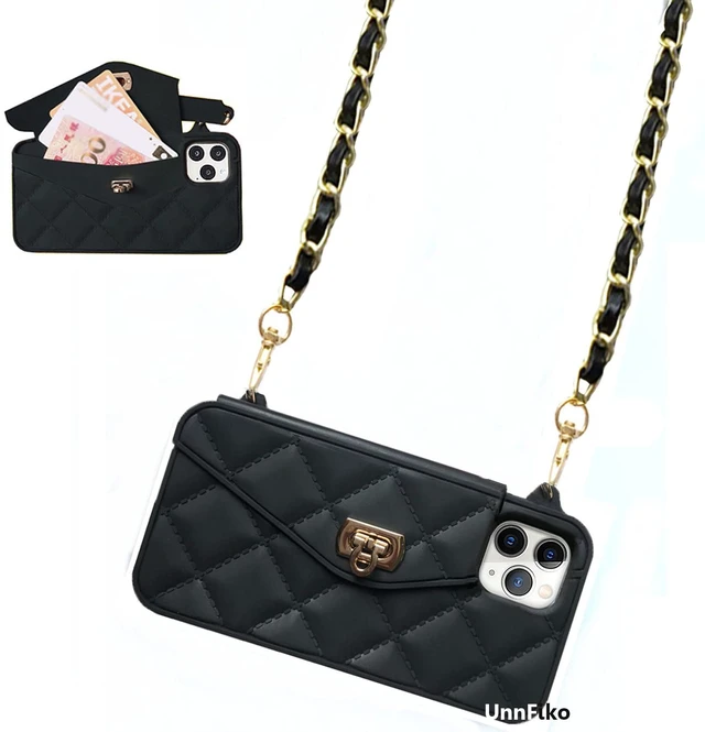 Main image of Wallet Case Compatible with iPhone 14 Pro Max, Cute Light Luxury Bag Design, Purse Flip Card Pouch Cover Soft Silicone Case with Handstrap Long Shoulder Strap (Black, iPhone 14 Pro Max)