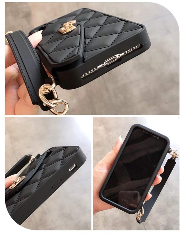Alt view image 4 of 7 - Wallet Case Compatible with iPhone 14 Pro Max, Cute Light Luxury Bag Design, Purse Flip Card Pouch Cover Soft Silicone Case with Handstrap Long Shoulder Strap (Black, iPhone 14 Pro Max)