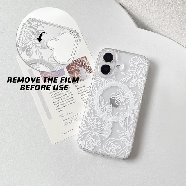 Alt view image 2 of 7 - for iPhone 17 Case Magnetic Cute Line Flower - White | Aesthetic, Compatible with MagSafe, Rose floral design, For girls women, Soft TPU hard PC back, Shockproof, Girly, Waterproof
