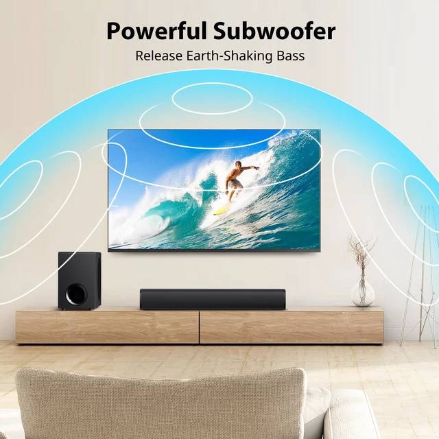 Alt view image 4 of 7 - Upgraded 110W Sound Bar for TV with 5.9" Powerful Subwoofer 2.1 CH Surround Sound System, Bluetooth 5.4, ARC/Optical/AUX, Deep Bass Home Theater Audio for PC, Gaming, Projectors & Gifts