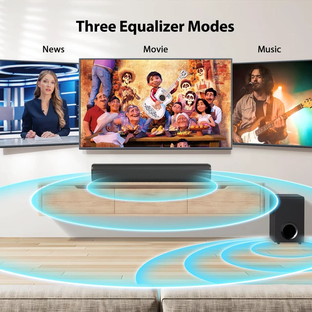 Alt view image 5 of 7 - Upgraded 110W Sound Bar for TV with 5.9" Powerful Subwoofer 2.1 CH Surround Sound System, Bluetooth 5.4, ARC/Optical/AUX, Deep Bass Home Theater Audio for PC, Gaming, Projectors & Gifts