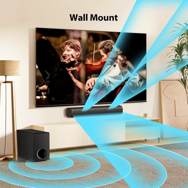 Alt view image 6 of 7 - Upgraded 110W Sound Bar for TV with 5.9" Powerful Subwoofer 2.1 CH Surround Sound System, Bluetooth 5.4, ARC/Optical/AUX, Deep Bass Home Theater Audio for PC, Gaming, Projectors & Gifts