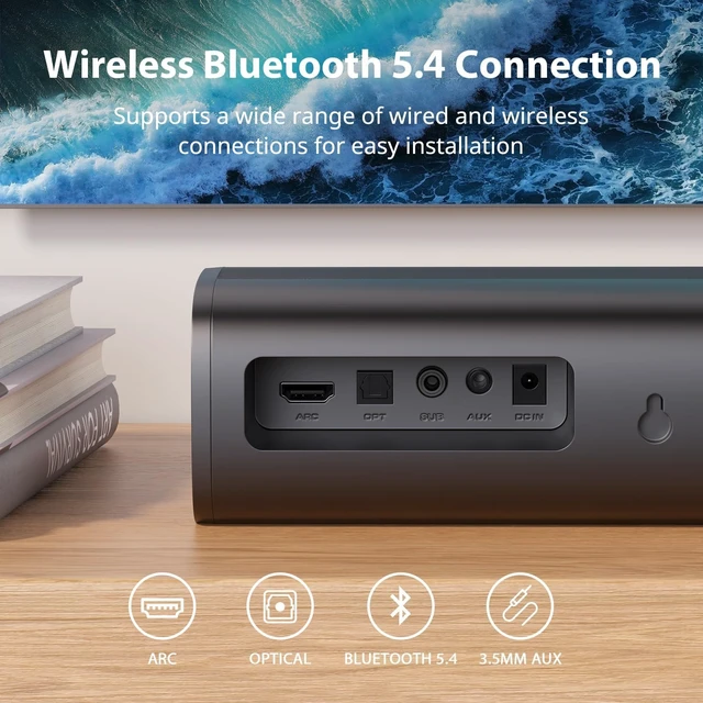 Alt view image 7 of 7 - Upgraded 110W Sound Bar for TV with 5.9" Powerful Subwoofer 2.1 CH Surround Sound System, Bluetooth 5.4, ARC/Optical/AUX, Deep Bass Home Theater Audio for PC, Gaming, Projectors & Gifts